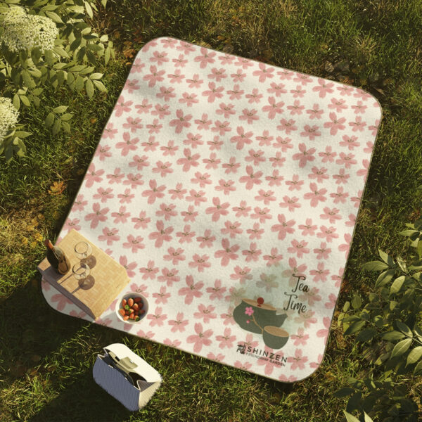 Pink blooming flowers and it's tea time tea pot Picnic Blanket - Image 6