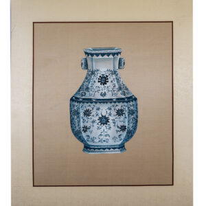 Asian watercolor painting on silk paper, vessel, 16x20