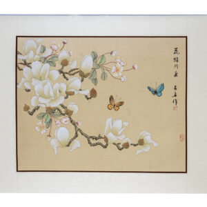 Asian watercolor painting on silk paper, butterflies, 16x20