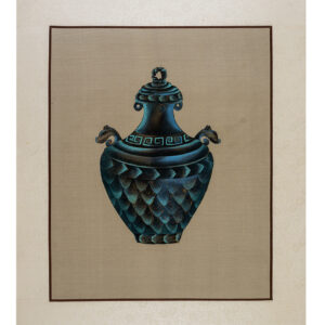Asian watercolor painting on silk paper, vessel, 16x20