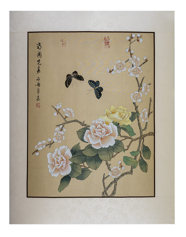 Asian watercolor painting on silk paper, Butterfly, 16x20