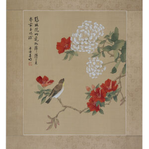 Asian watercolor painting on silk paper, Bird, 16x20
