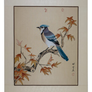Asian watercolor painting on silk paper, Blue J, 16x20