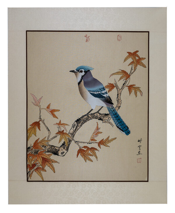 Asian watercolor painting on silk paper, Blue J, 16x20