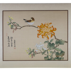 Asian watercolor painting on silk paper, bird, 16x20