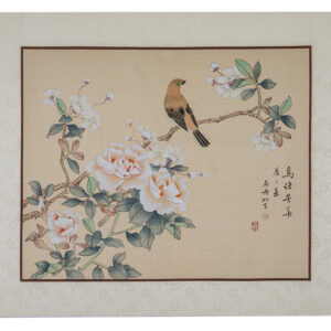 Asian watercolor painting on silk paper, bird, 16x20