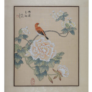 Asian watercolor painting on silk paper, bird, 16x20