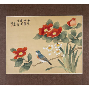 Asian watercolor painting on silk paper, bird, 14x18