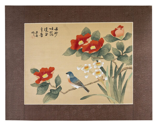 Asian watercolor painting on silk paper, bird, 14x18