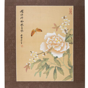 Asian watercolor painting on silk paper, Butterfly, 14x18