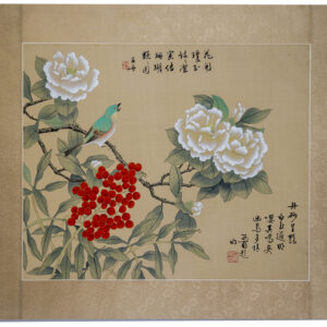 Asian watercolor painting on silk paper, Bird, 16x20
