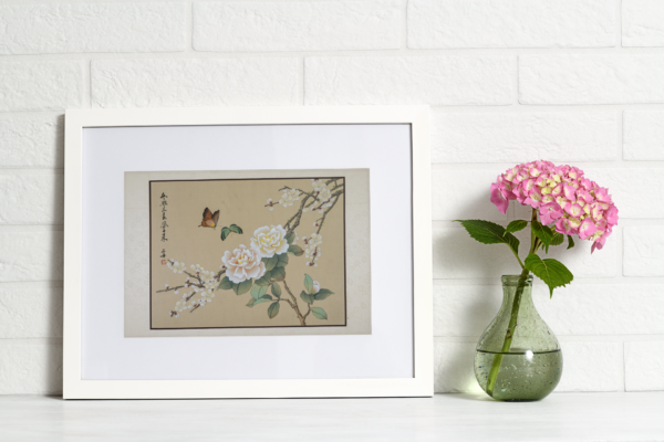 Asian watercolor painting on silk paper, Butterfly, 16x20 - Image 2