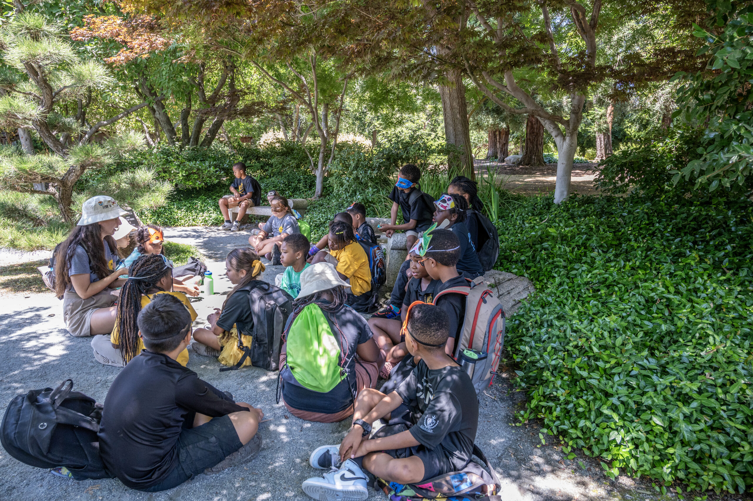 children making art inside Shinzen Garden