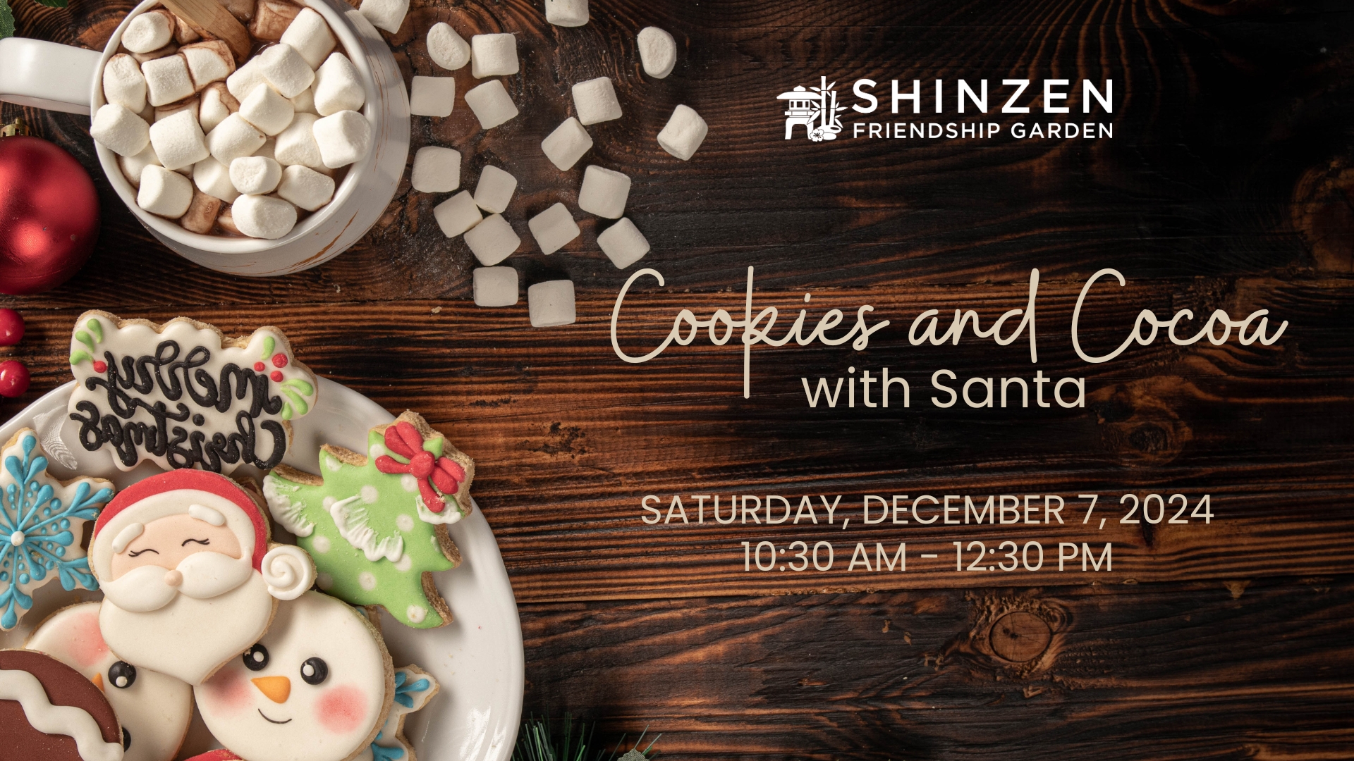 cookies and cocoa with santa at shinzen garden on december 7