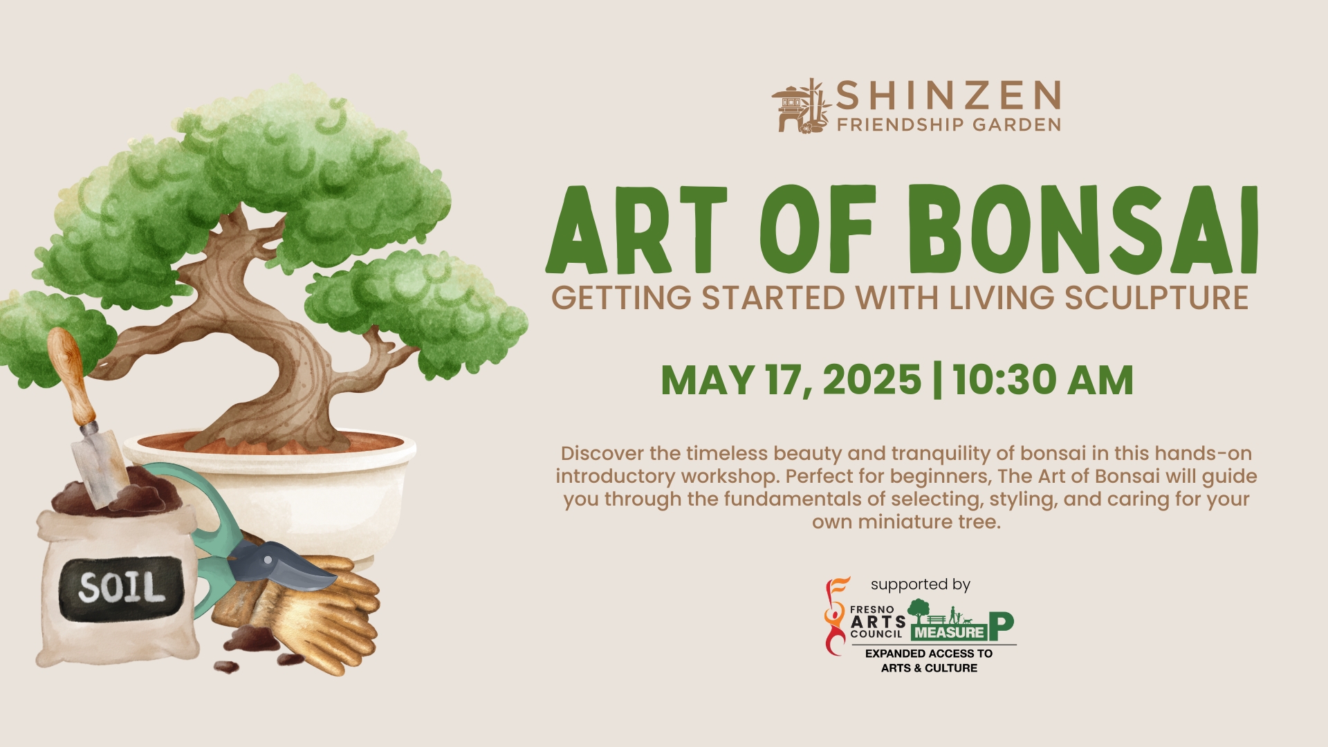 art of bonsai workshop on may 17 at 10:30 am