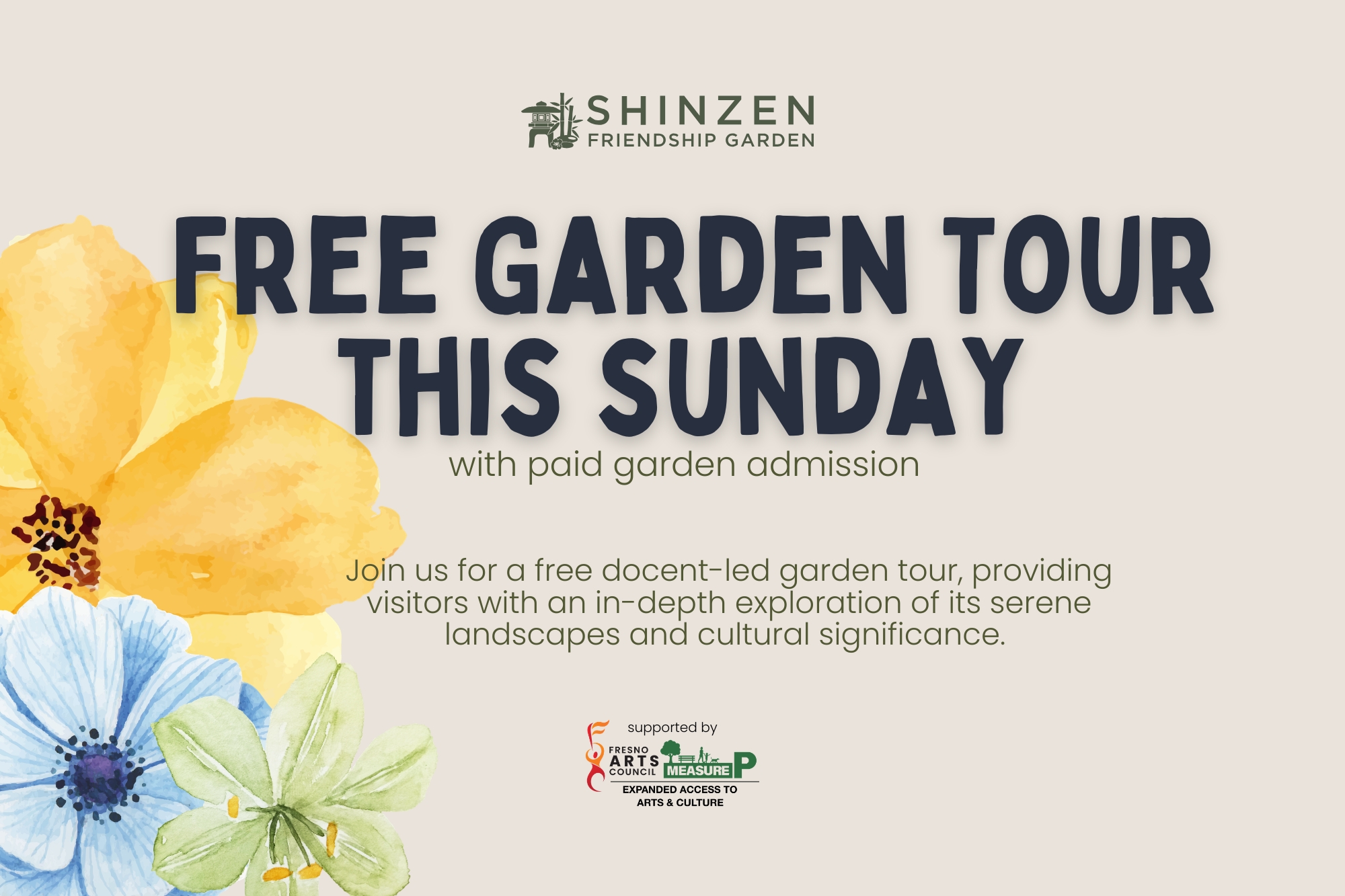 free docent led garden tour this sunday at shinzen garden