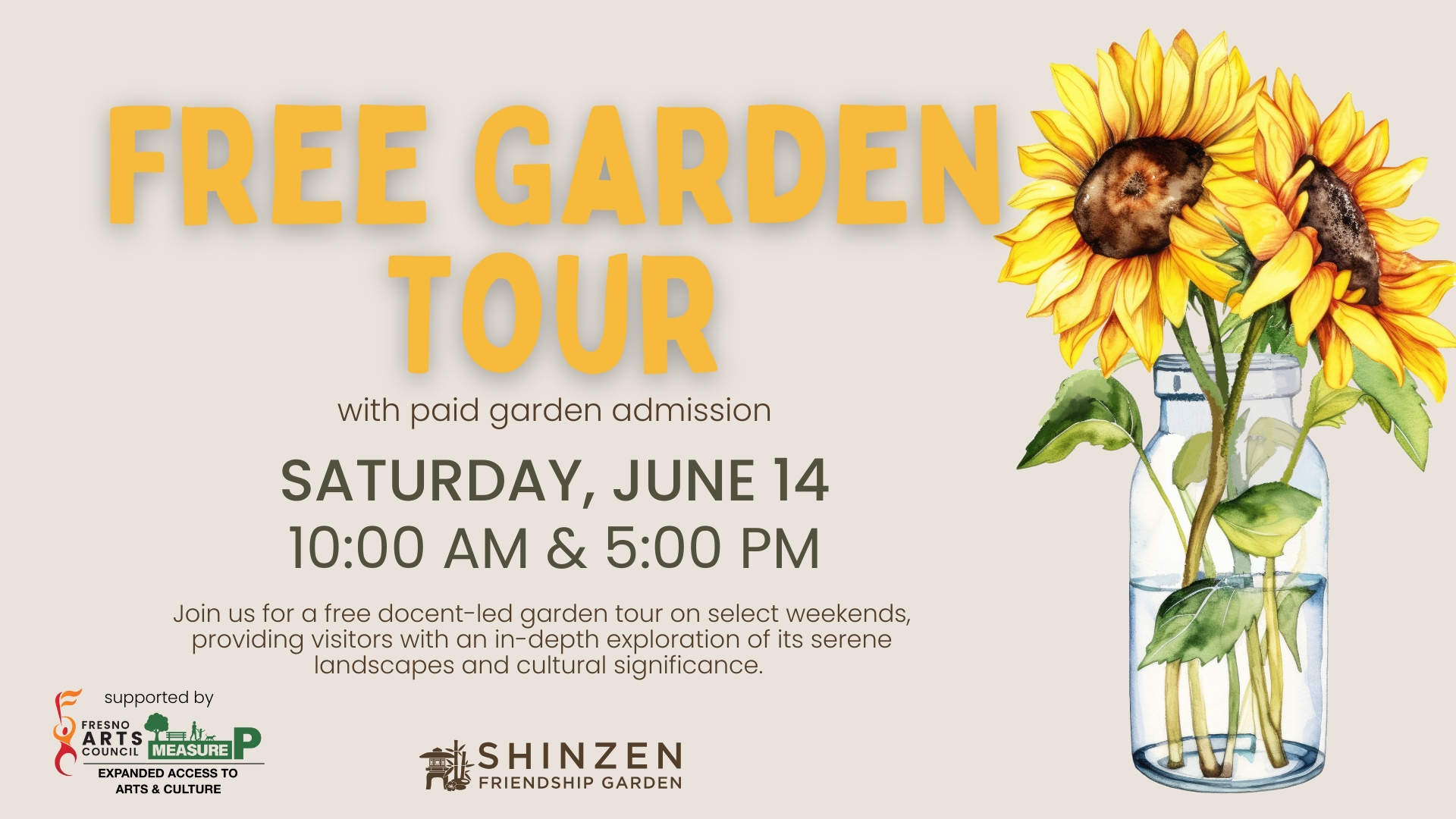 free garden tour on june 14 at 10 am at shinzen garden