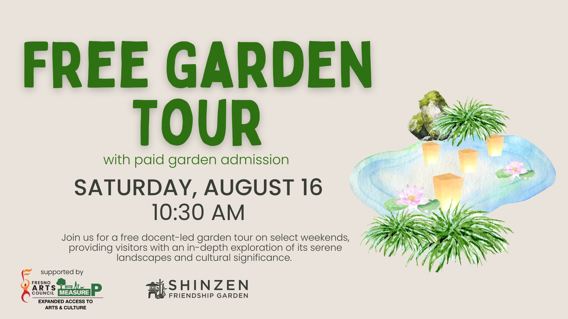 docent led tour at shinzen garden on august 16 at 1030 pm for toro nagashi