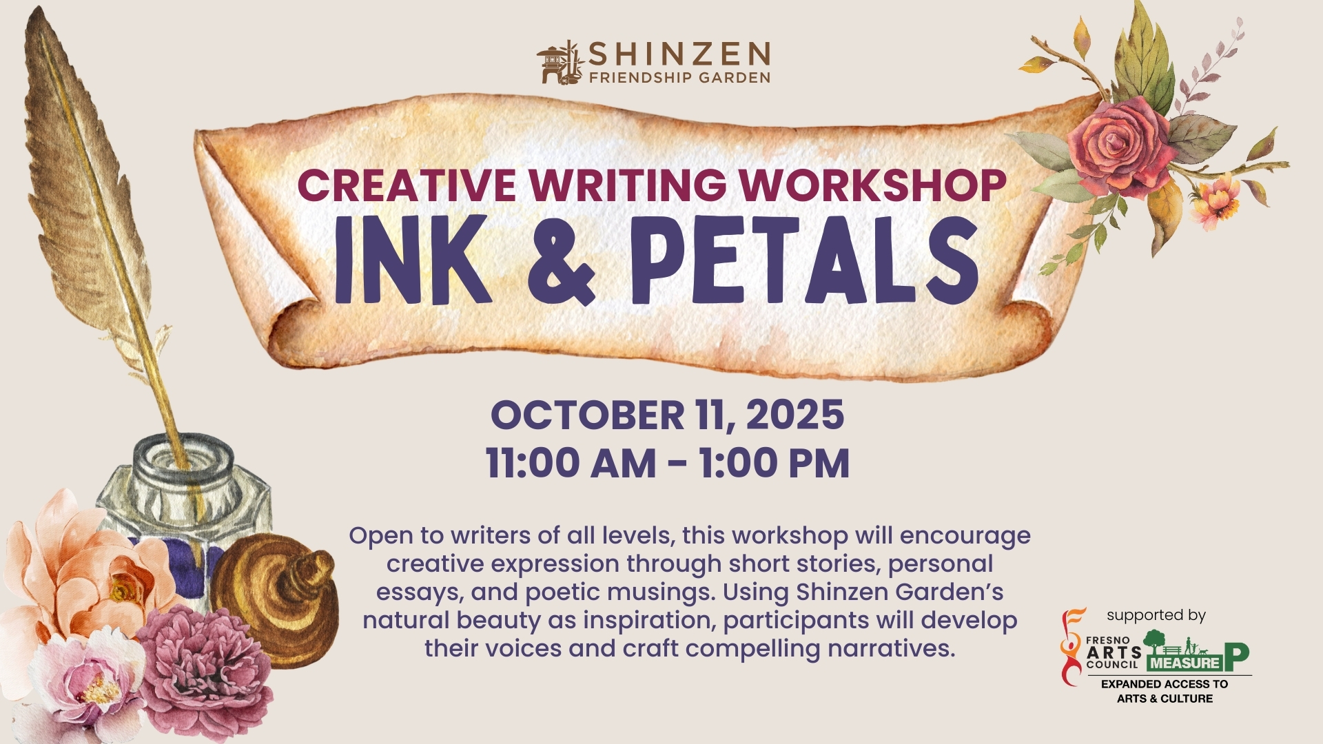 ink and petals creative writing workshop at shinzen garden
