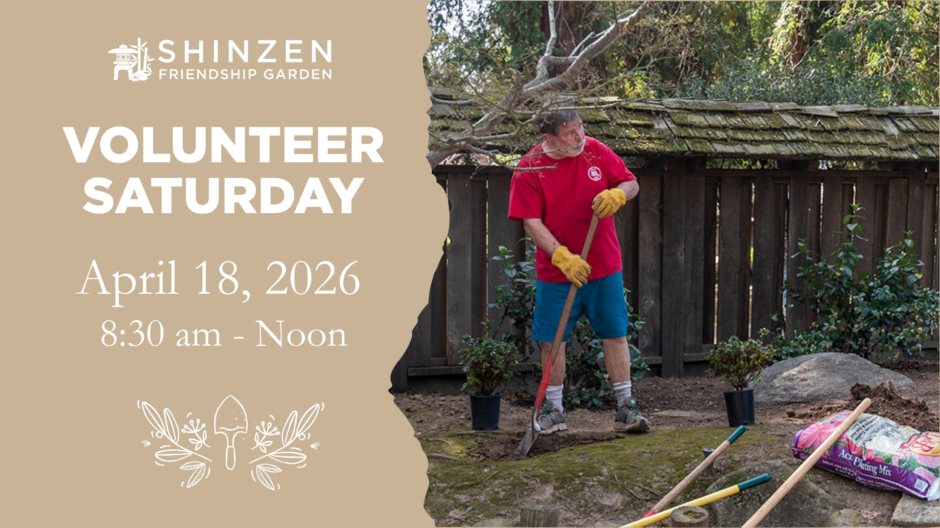 april 18 2026 volunteer saturday at shinzen garden