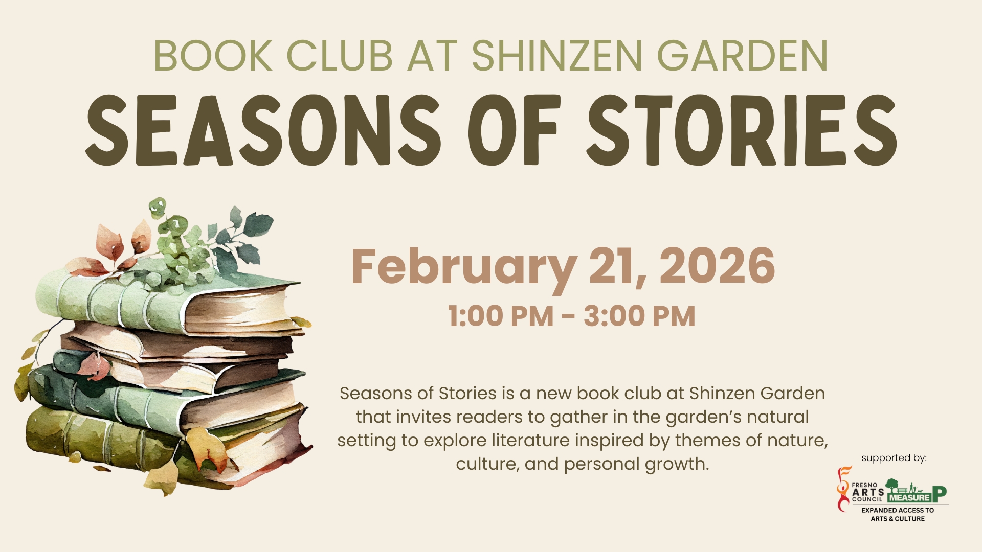 feb 21 2026 season of stories book club at shinzen garden