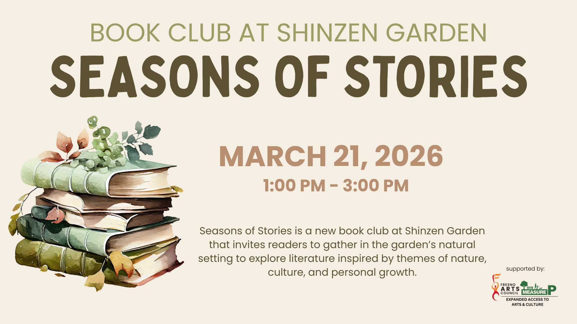 march 21 2026 book club meeting notice at shinzen garden 1 - 3 pm