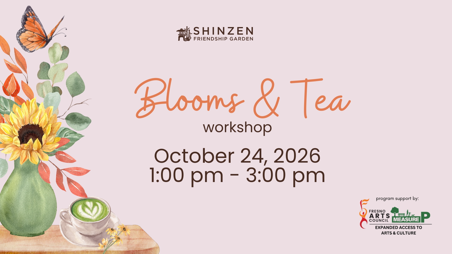 blooms and tea floral arranging workshop at shinzen garden on October 24 2026