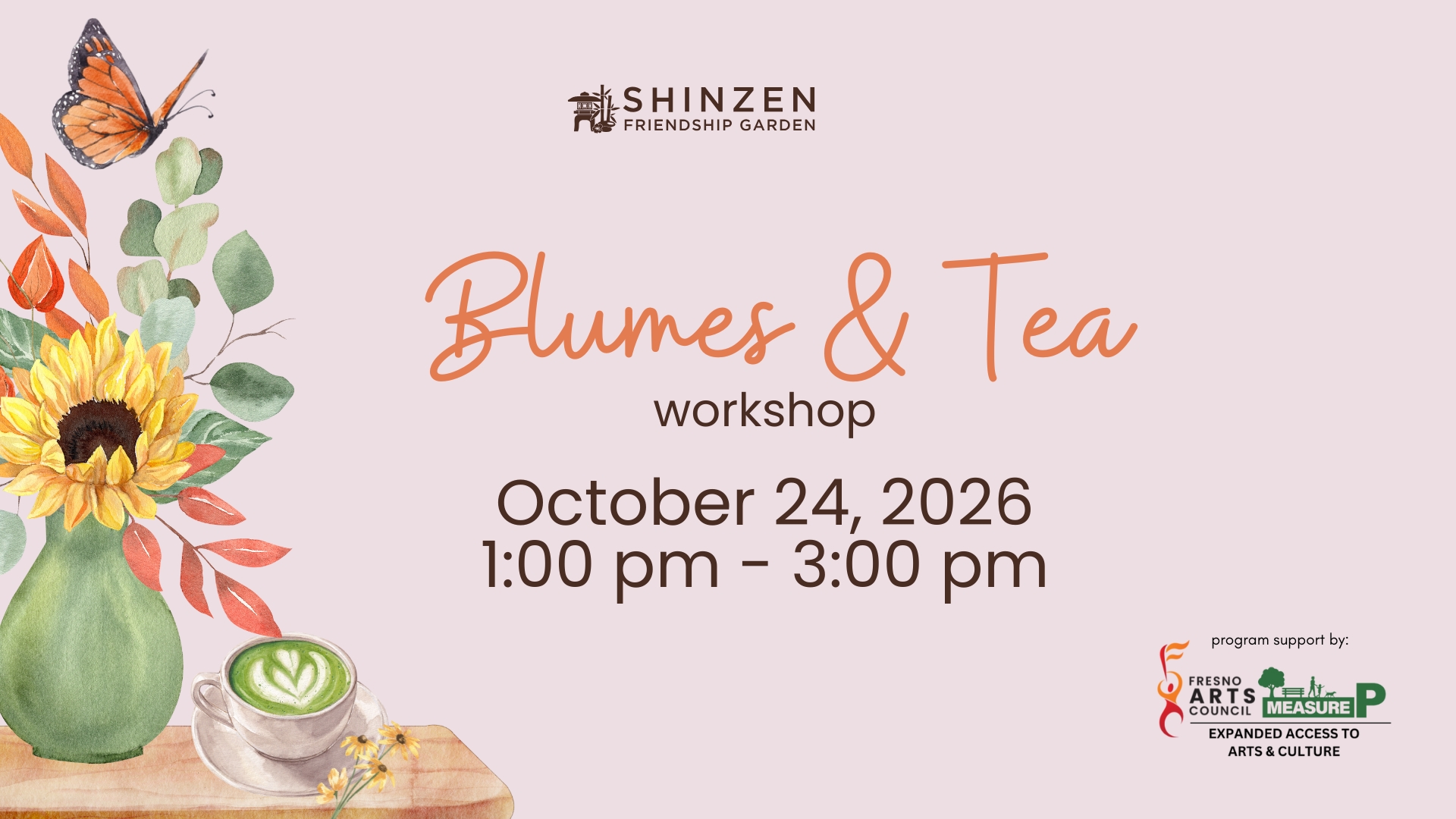 tea and bouquets workshop at shinzen garden on october 24 2026 from 1 pm to 3p