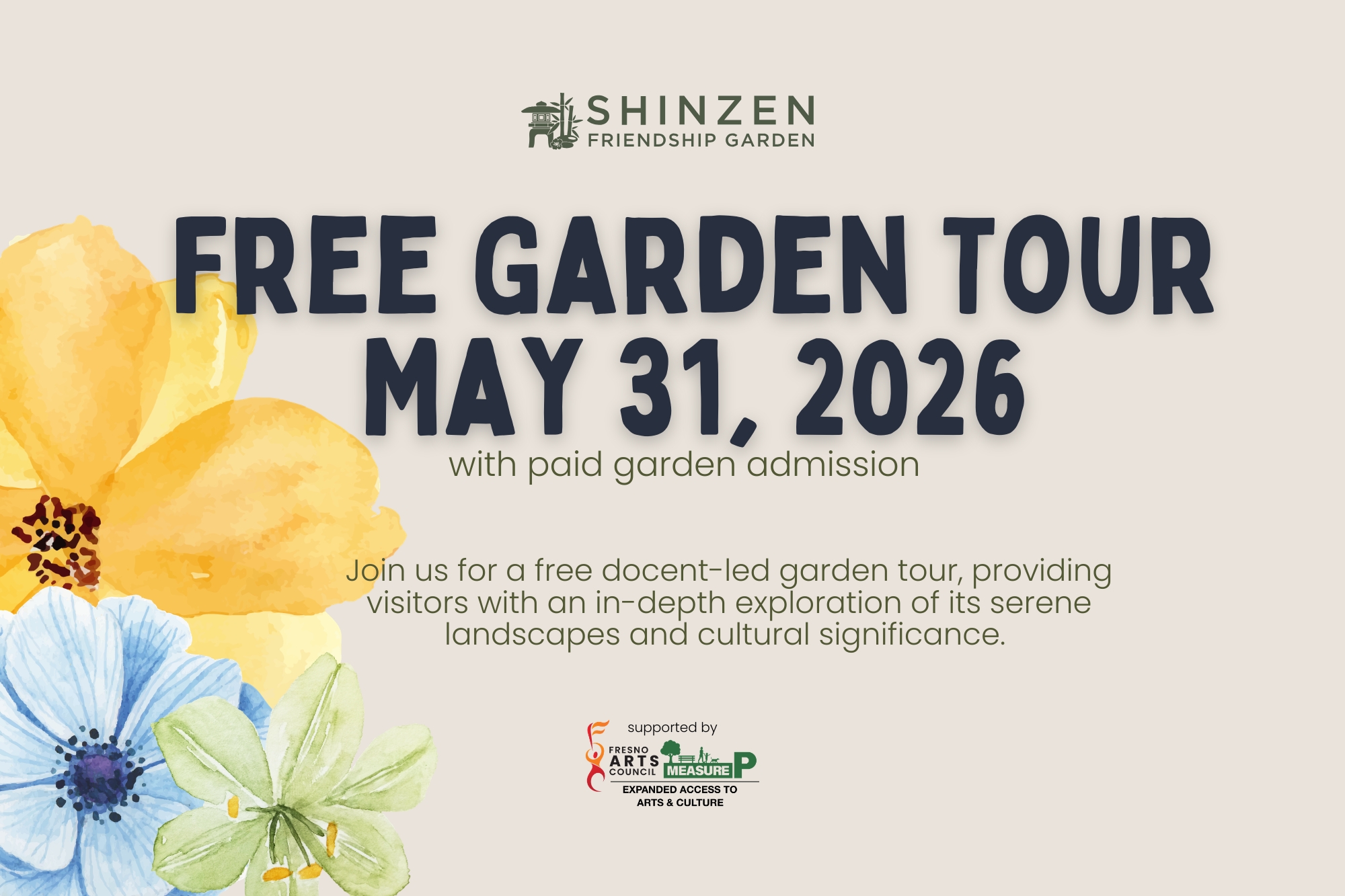 free docent led garden tour on sunday may 31 at noon at shinzen garden