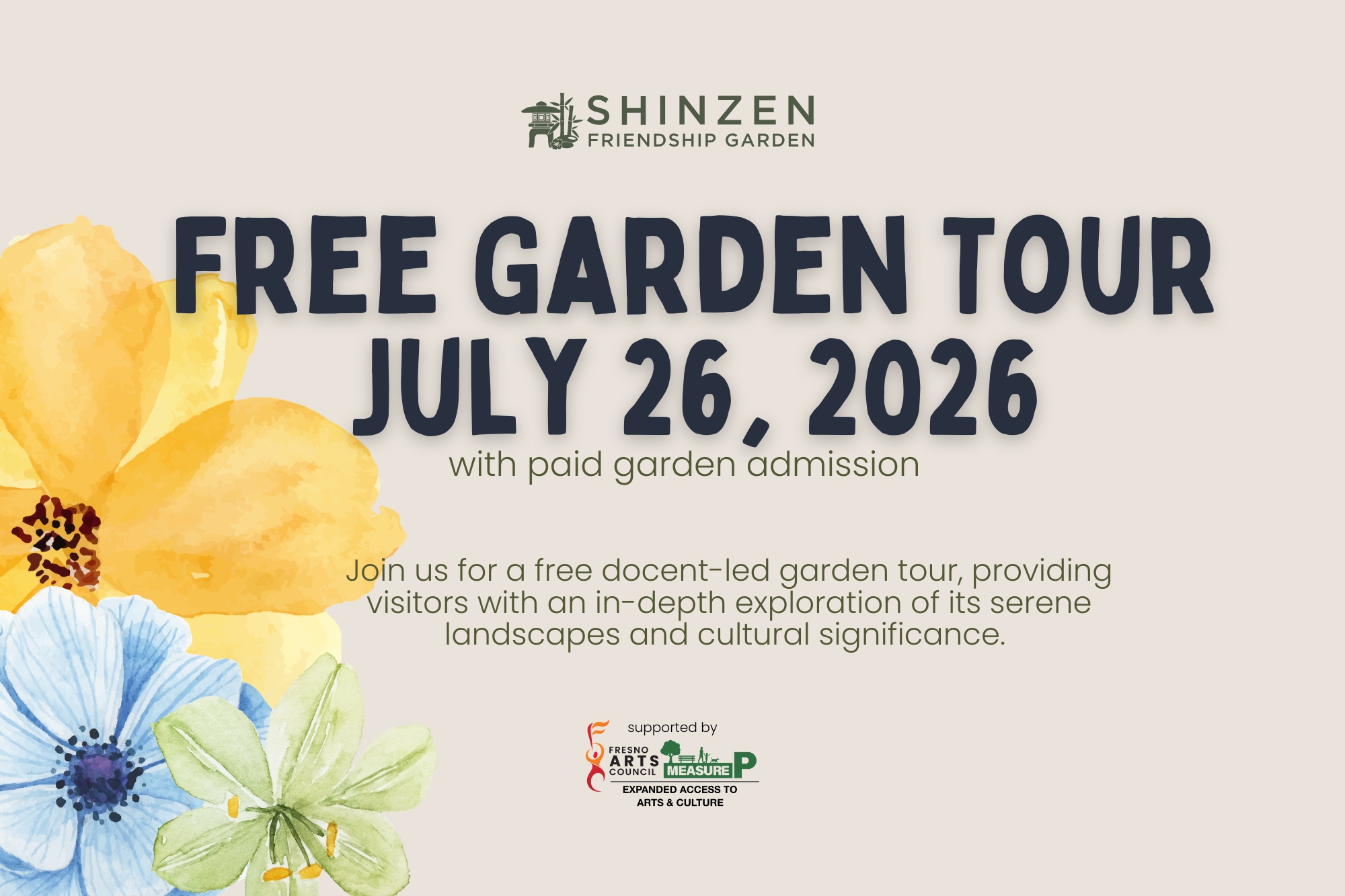 free docent led garden tour on july 26 at 10:30 am inside shinzen garden