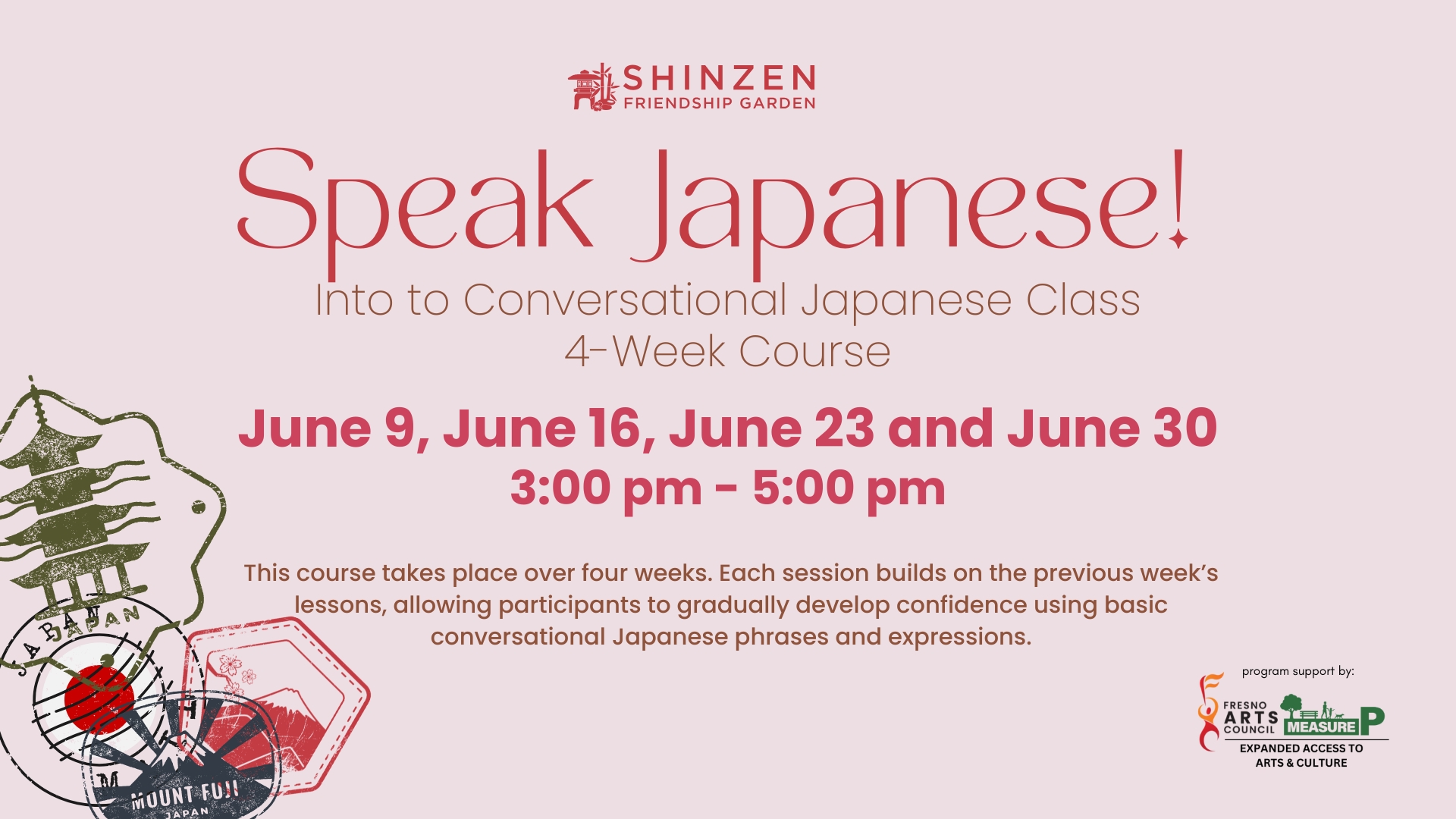 speak japanese 4-week language course at shinzen garden in june 2026