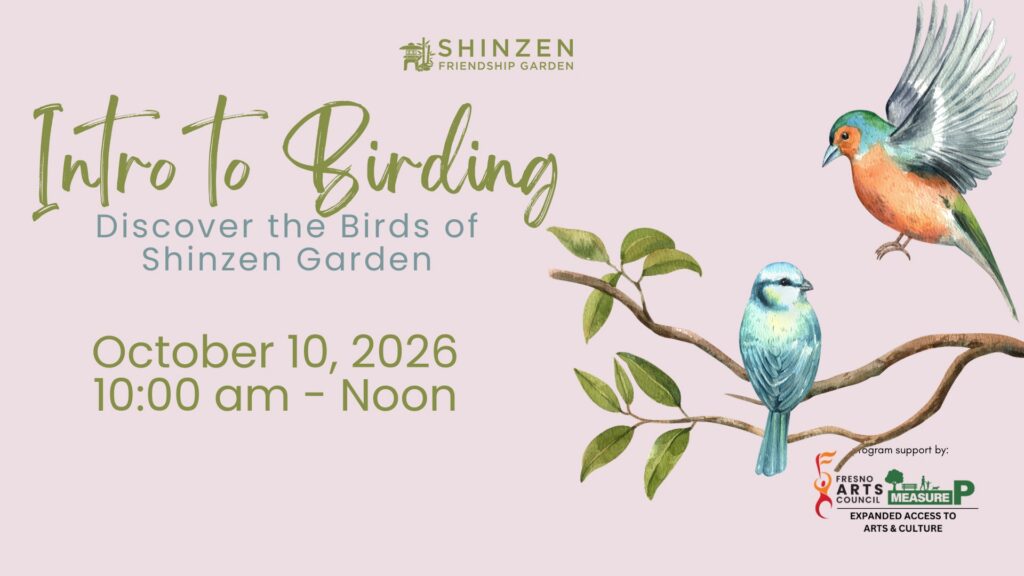 intro to birding class at shinzen garden on october 10 2026 from 10 am till noon
