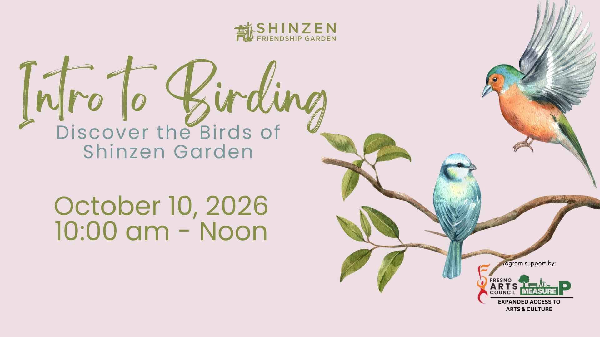 intro to birding class at shinzen garden on october 10 2026 from 10 am till noon