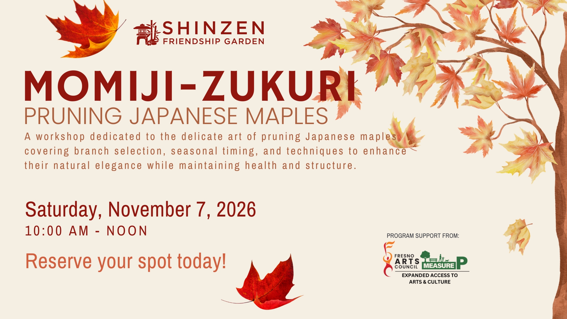 pruning japanese maples class on november 7 2026 at shinzen garden